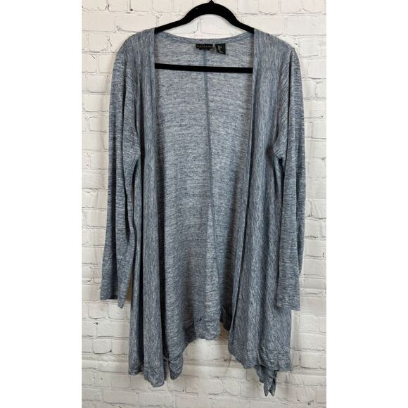 TAHARI blue gray linen knit open front cardigan sweater size L - Picture 1 of 7
